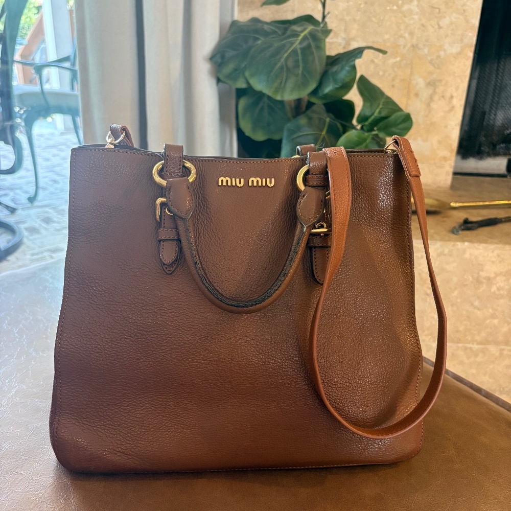 Miu Miu Brown Leather Two Way Tote Shoulder Bag